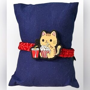 “Cinema Cat” Friendship Bracelet; ruby red